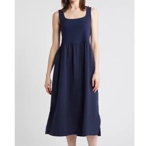 NWT Madewell Sz L Knit Tank‎ Midi Dress Navy Blue Errands Flowy Summer Casual